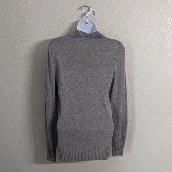 J. Crew Gray Merino Wool Cashmere Blend Top Sweater Chiffon Bow Tie Neck Fall S - Picture 3 of 9